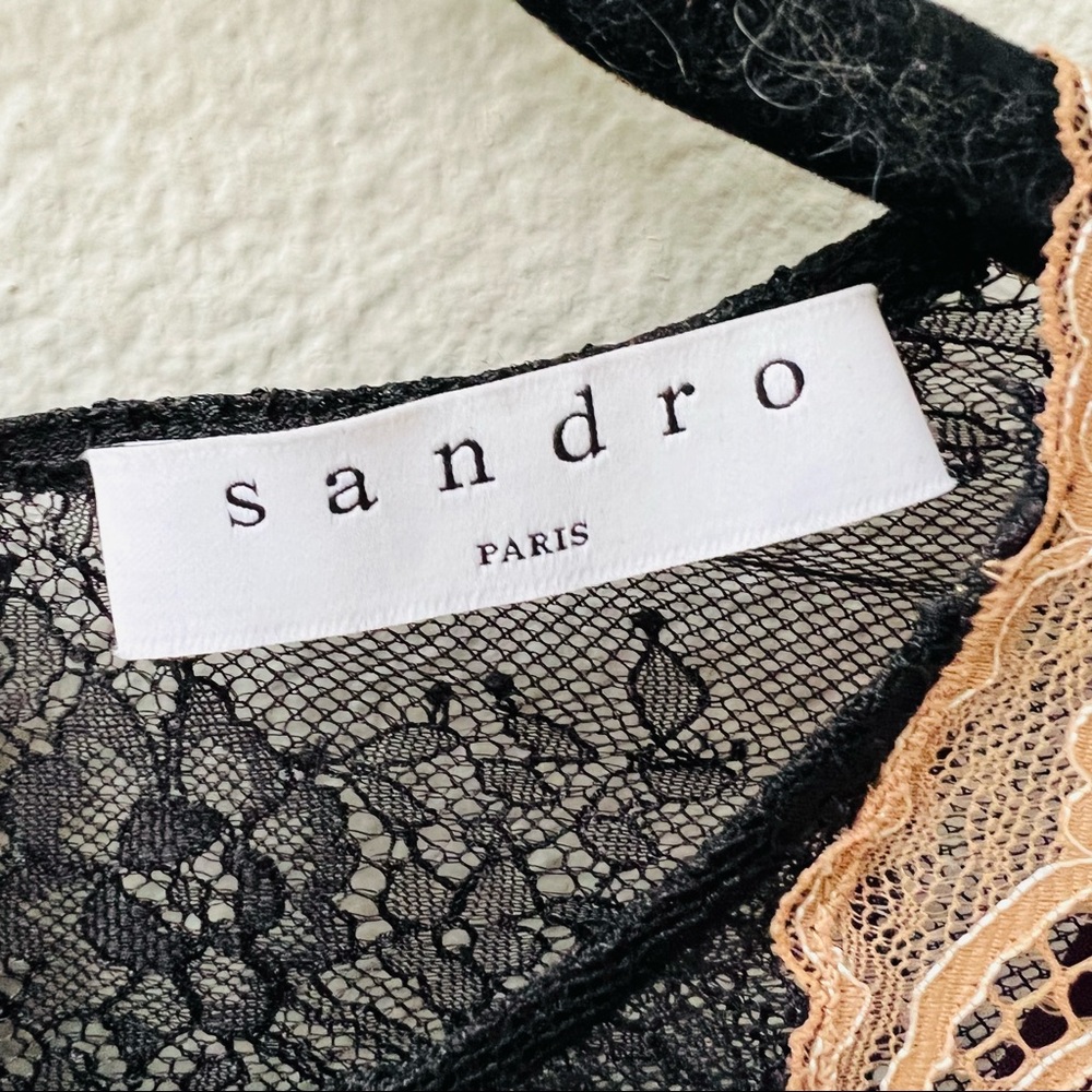 SANDRO PARIS lace overlay tan white black fitted midi dress womens 2 - Picture 6 of 8